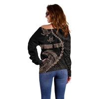 Personalised Guam Off Shoulder Sweater Tribal Turtles Curves Style - Brown - Wonder Print Shop