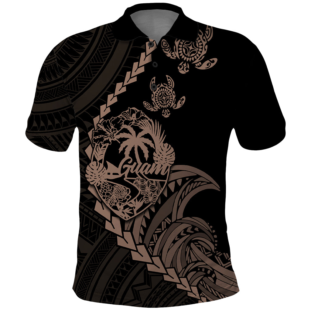 Custom Guam Polo Shirt Tribal Turtles Curves Style Brown - Wonder Print Shop
