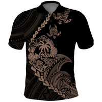 Custom Guam Polo Shirt Tribal Turtles Curves Style Brown - Wonder Print Shop