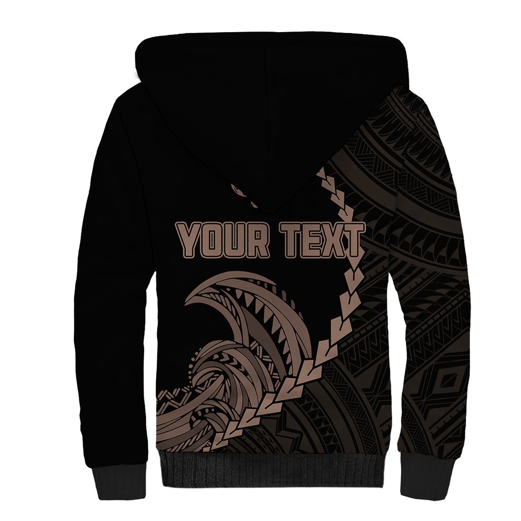 Personalised Guam Sherpa Hoodie Tribal Turtles Curves Style - Brown - Wonder Print Shop