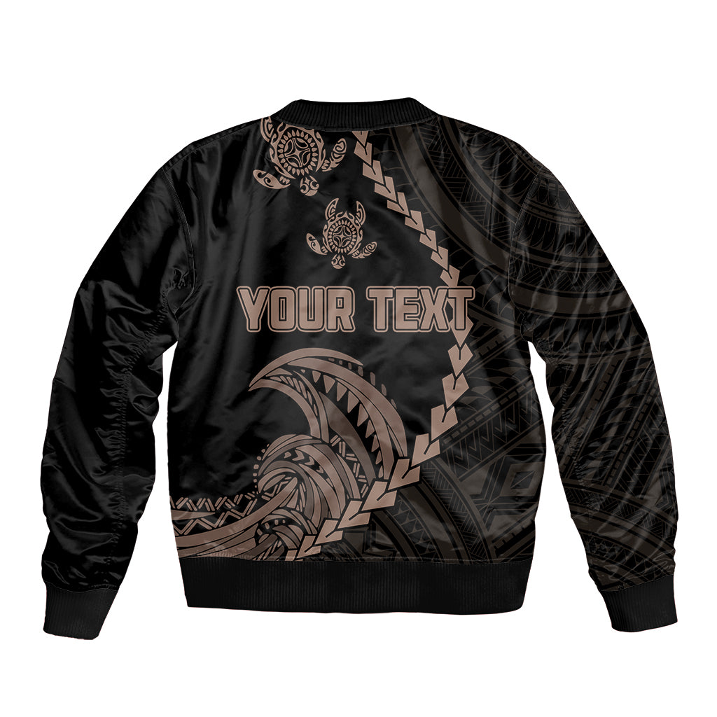 Personalised Guam Sleeve Zip Bomber Jacket Tribal Turtles Curves Style - Brown - Wonder Print Shop