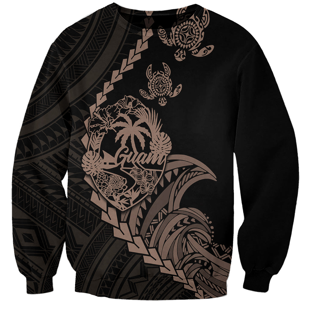 Personalised Guam Sweatshirt Tribal Turtles Curves Style - Brown - Wonder Print Shop