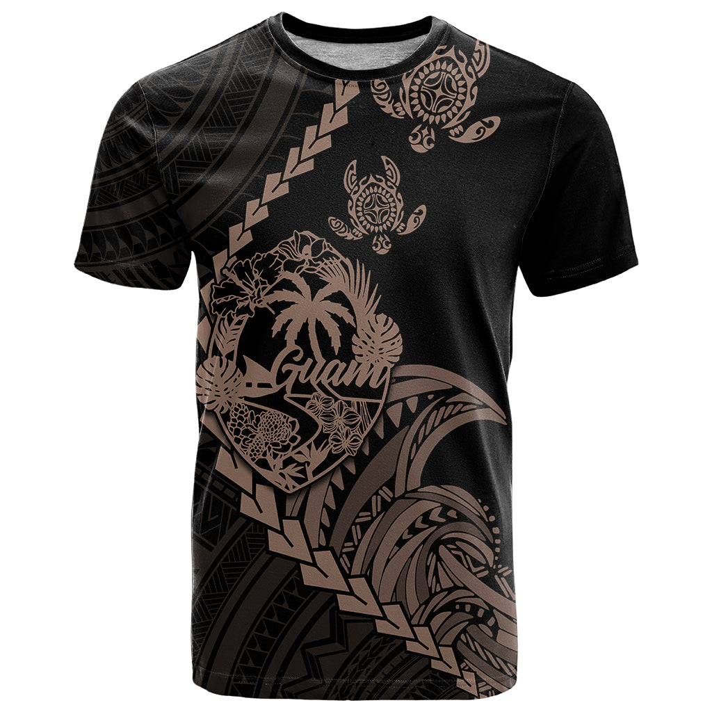 Personalised Guam T Shirt Tribal Turtles Curves Style - Brown - Wonder Print Shop