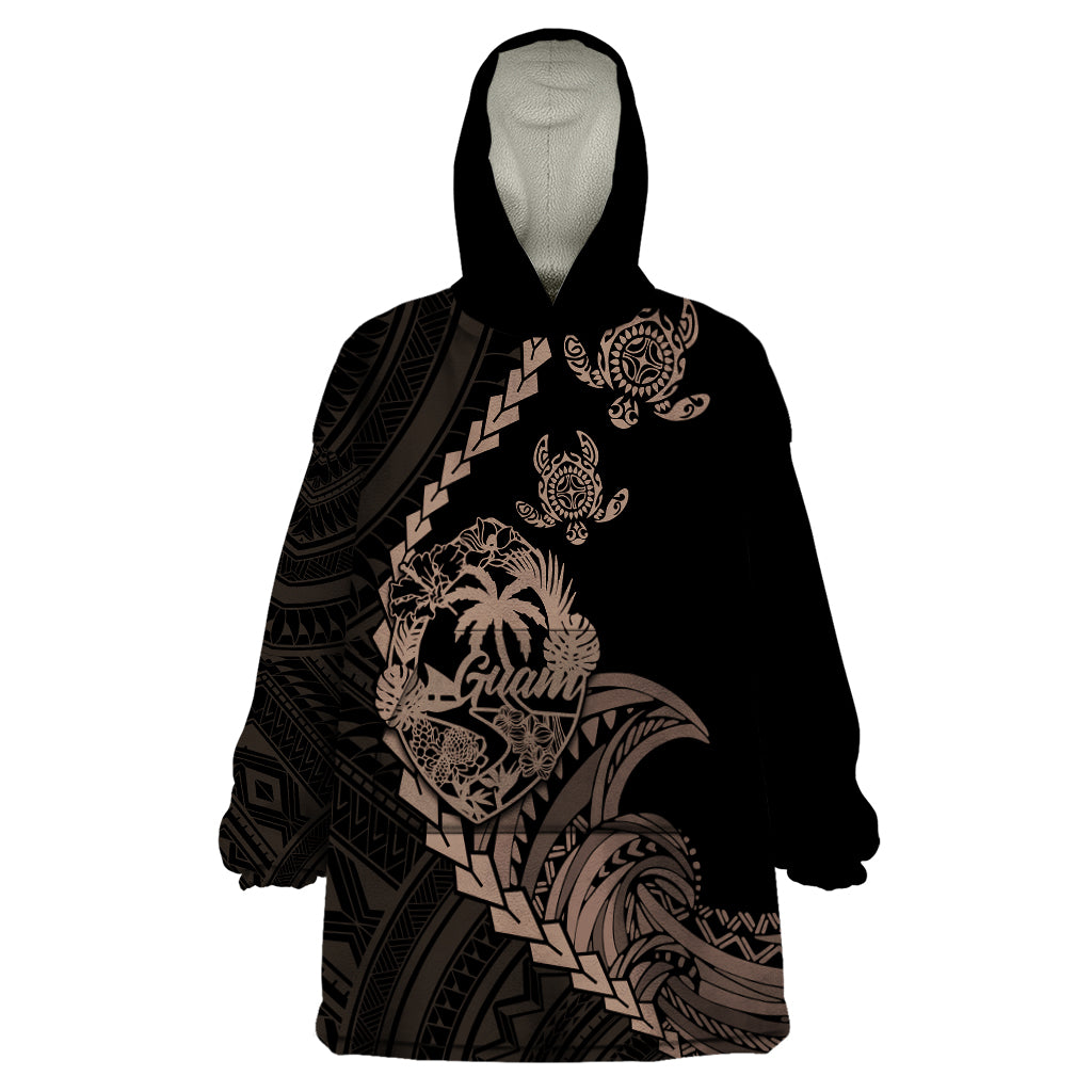 Personalised Guam Wearable Blanket Hoodie Tribal Turtles Curves Style - Brown - Wonder Print Shop