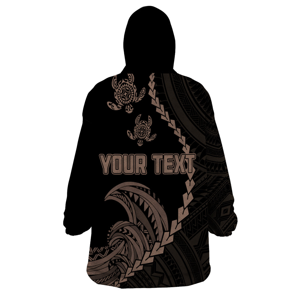 Personalised Guam Wearable Blanket Hoodie Tribal Turtles Curves Style - Brown - Wonder Print Shop