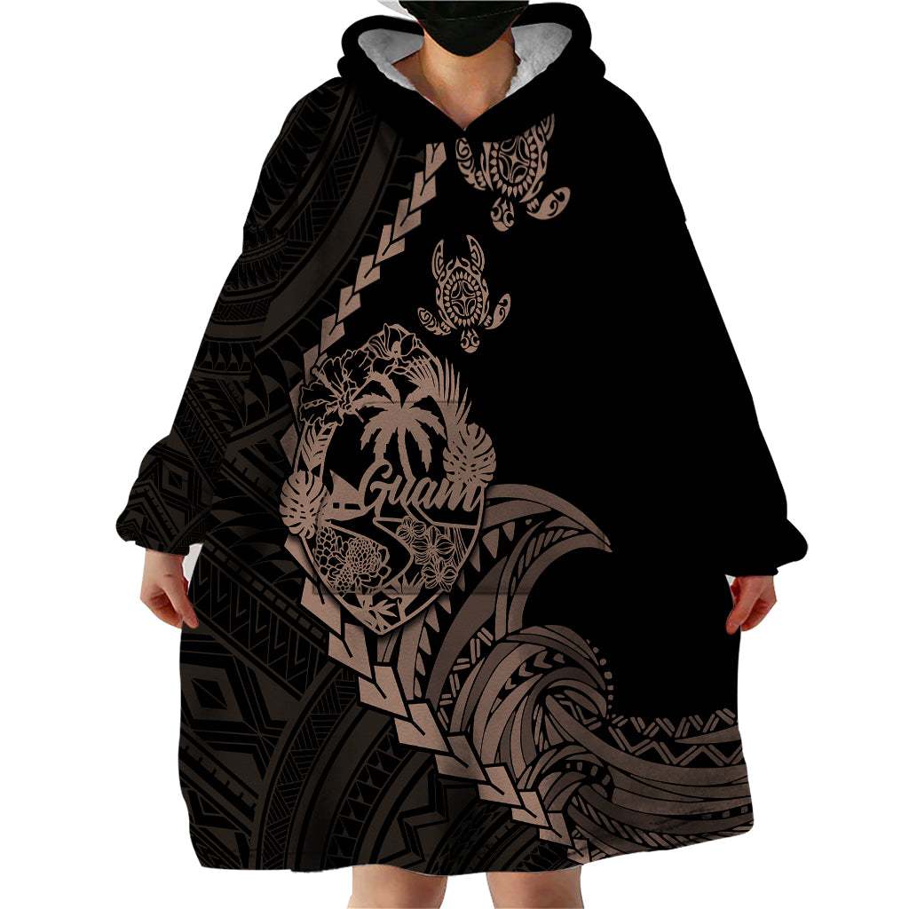 Personalised Guam Wearable Blanket Hoodie Tribal Turtles Curves Style - Brown - Wonder Print Shop