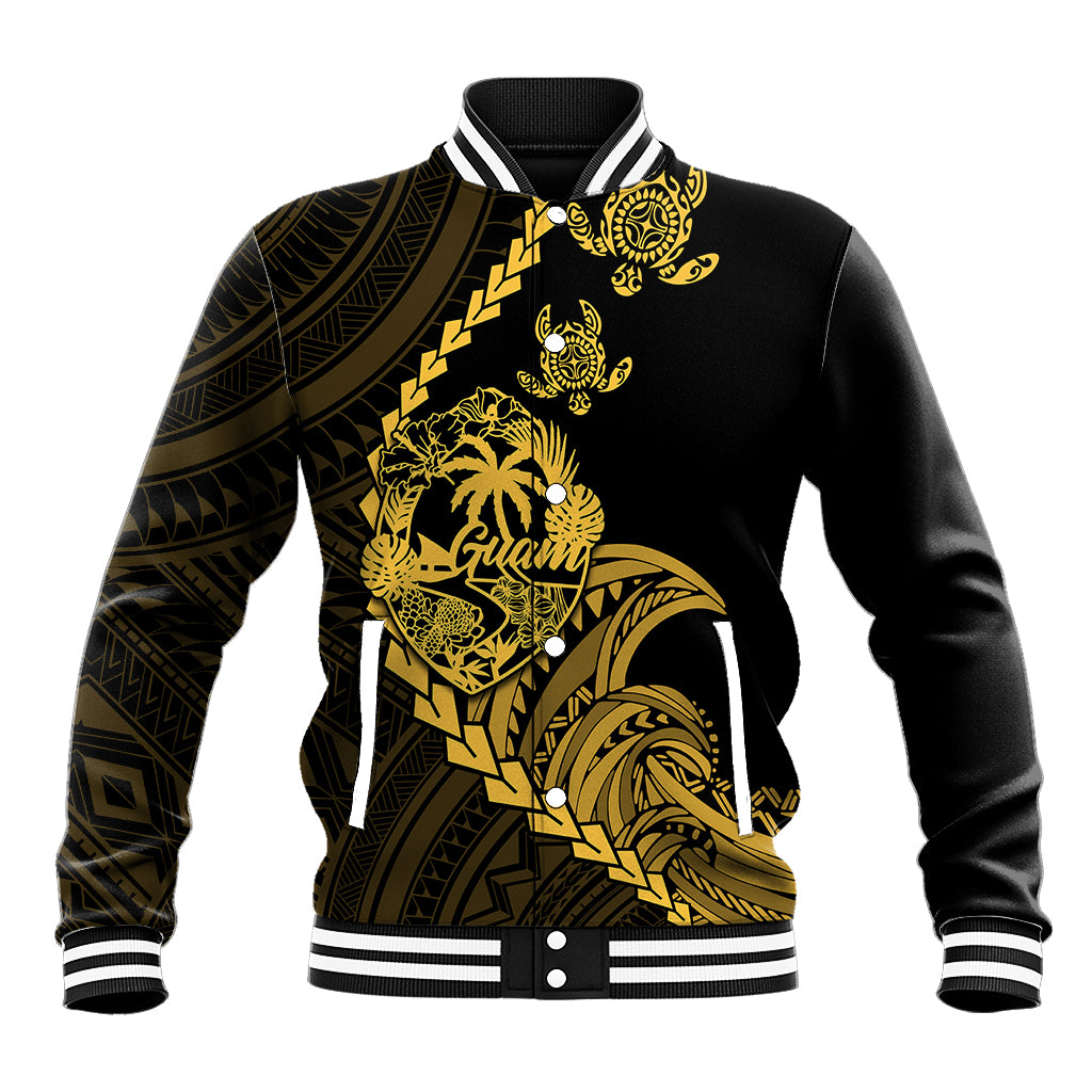 Personalised Guam Baseball Jacket Tribal Turtles Curves Style - Gold LT7 - Wonder Print Shop
