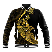 Personalised Guam Baseball Jacket Tribal Turtles Curves Style - Gold LT7 - Wonder Print Shop