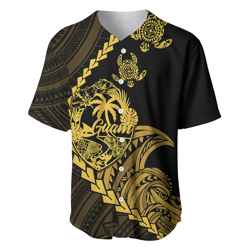 Personalised Guam Baseball Jersey Tribal Turtles Curves Style - Gold LT7 - Wonder Print Shop