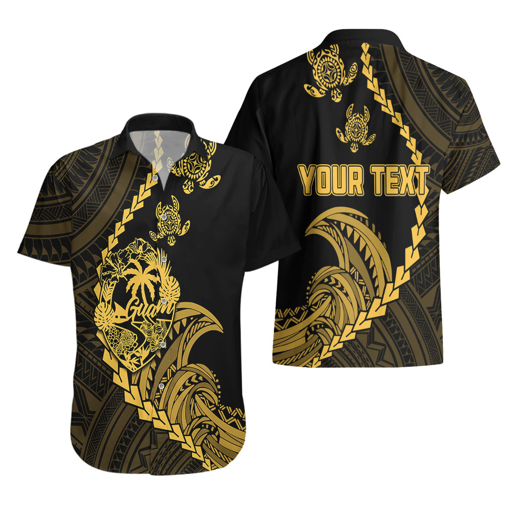 Personalised Guam Hawaiian Shirt Tribal Turtles Curves Style - Gold - Wonder Print Shop