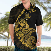 Personalised Guam Hawaiian Shirt Tribal Turtles Curves Style - Gold - Wonder Print Shop