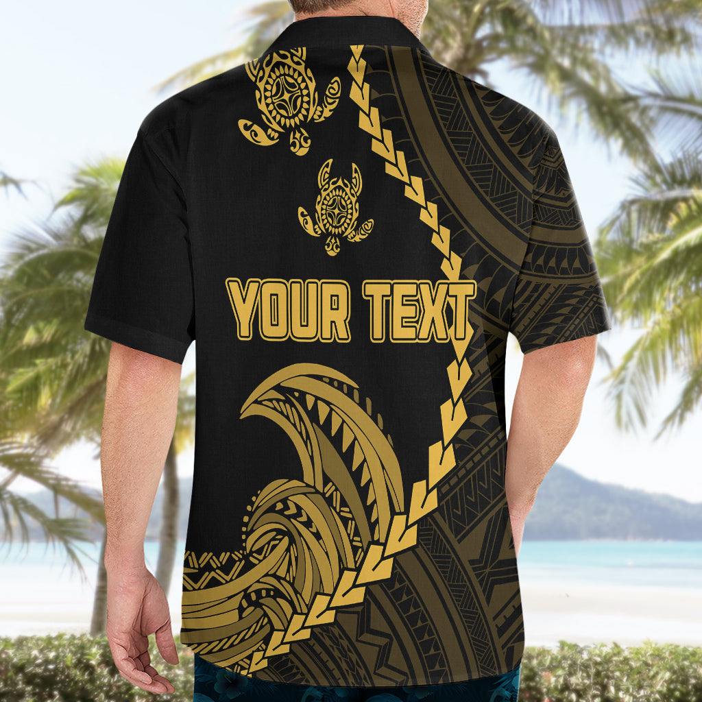Personalised Guam Hawaiian Shirt Tribal Turtles Curves Style - Gold - Wonder Print Shop