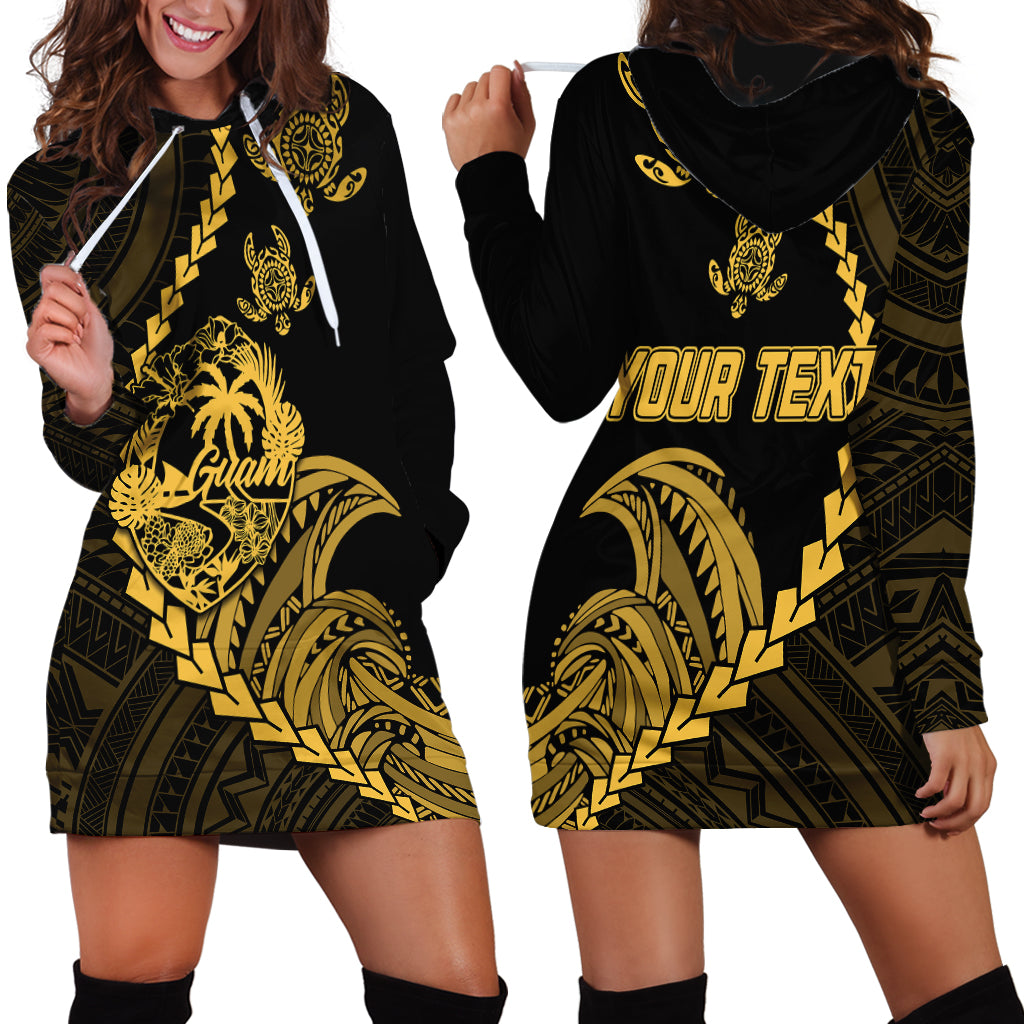 Personalised Guam Hoodie Dress Tribal Turtles Curves Style - Gold - Wonder Print Shop