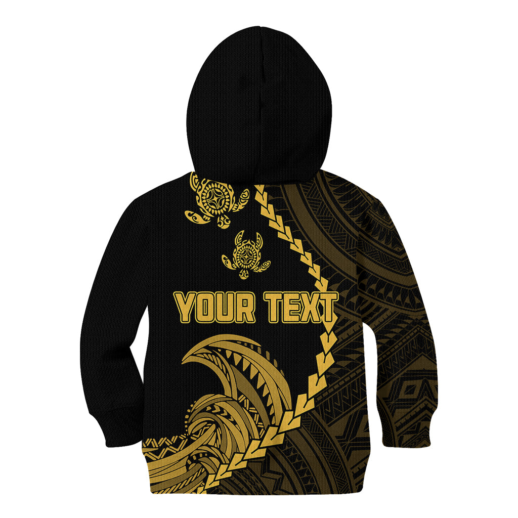 Personalised Guam Kid Hoodie Tribal Turtles Curves Style - Gold - Wonder Print Shop
