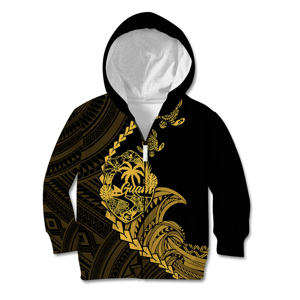 Personalised Guam Kid Hoodie Tribal Turtles Curves Style - Gold - Wonder Print Shop