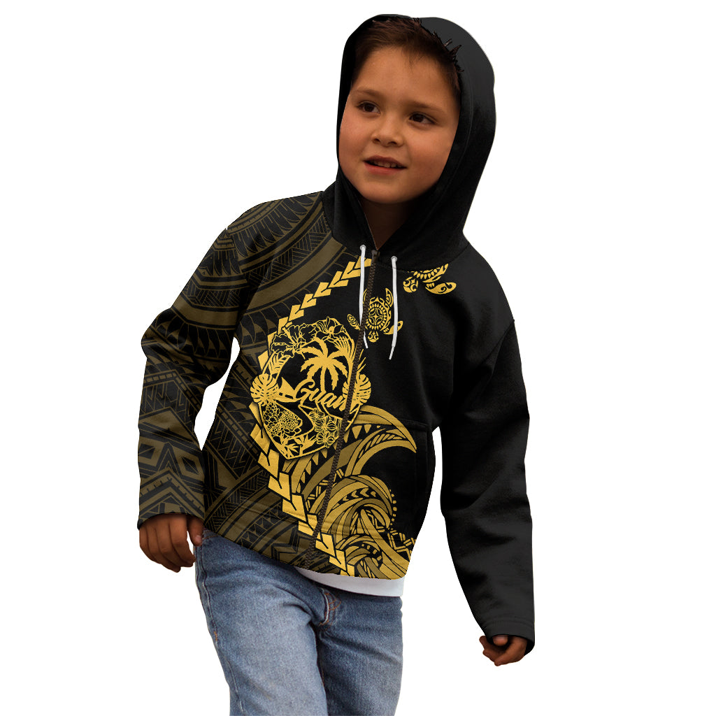Personalised Guam Kid Hoodie Tribal Turtles Curves Style - Gold - Wonder Print Shop