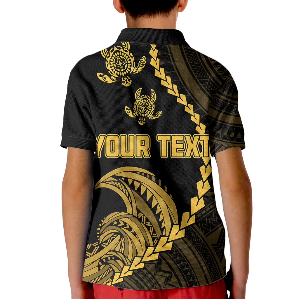Custom Guam Polo Shirt for Kid Tribal Turtles Curves Style Gold - Wonder Print Shop