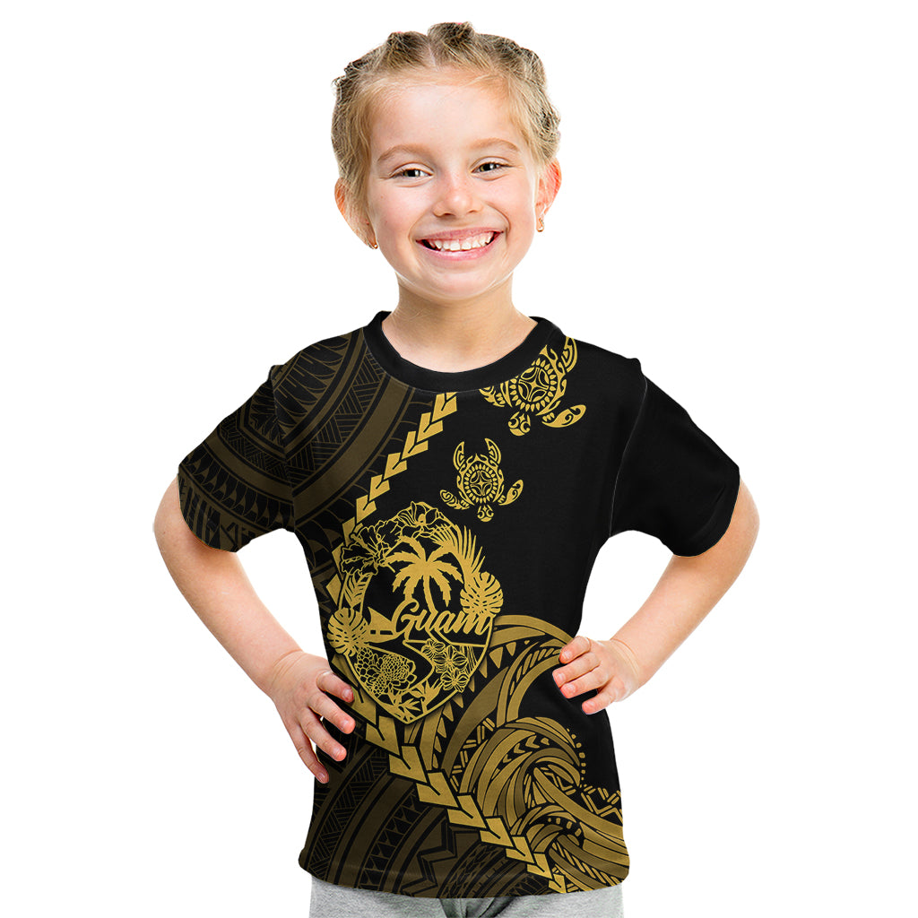 Personalised Guam Kid T Shirt Tribal Turtles Curves Style - Gold - Wonder Print Shop