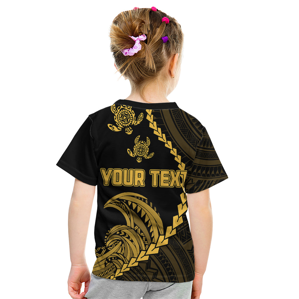 Personalised Guam Kid T Shirt Tribal Turtles Curves Style - Gold - Wonder Print Shop