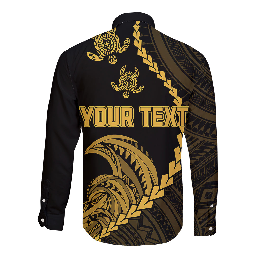 Personalised Guam Long Sleeve Button Shirt Tribal Turtles Curves Style - Gold - Wonder Print Shop
