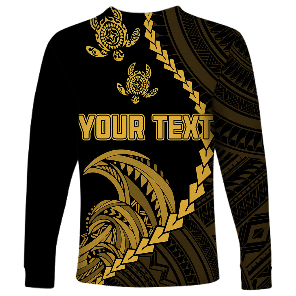Personalised Guam Long Sleeve Shirt Tribal Turtles Curves Style - Gold - Wonder Print Shop