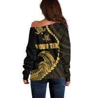 Personalised Guam Off Shoulder Sweater Tribal Turtles Curves Style - Gold - Wonder Print Shop