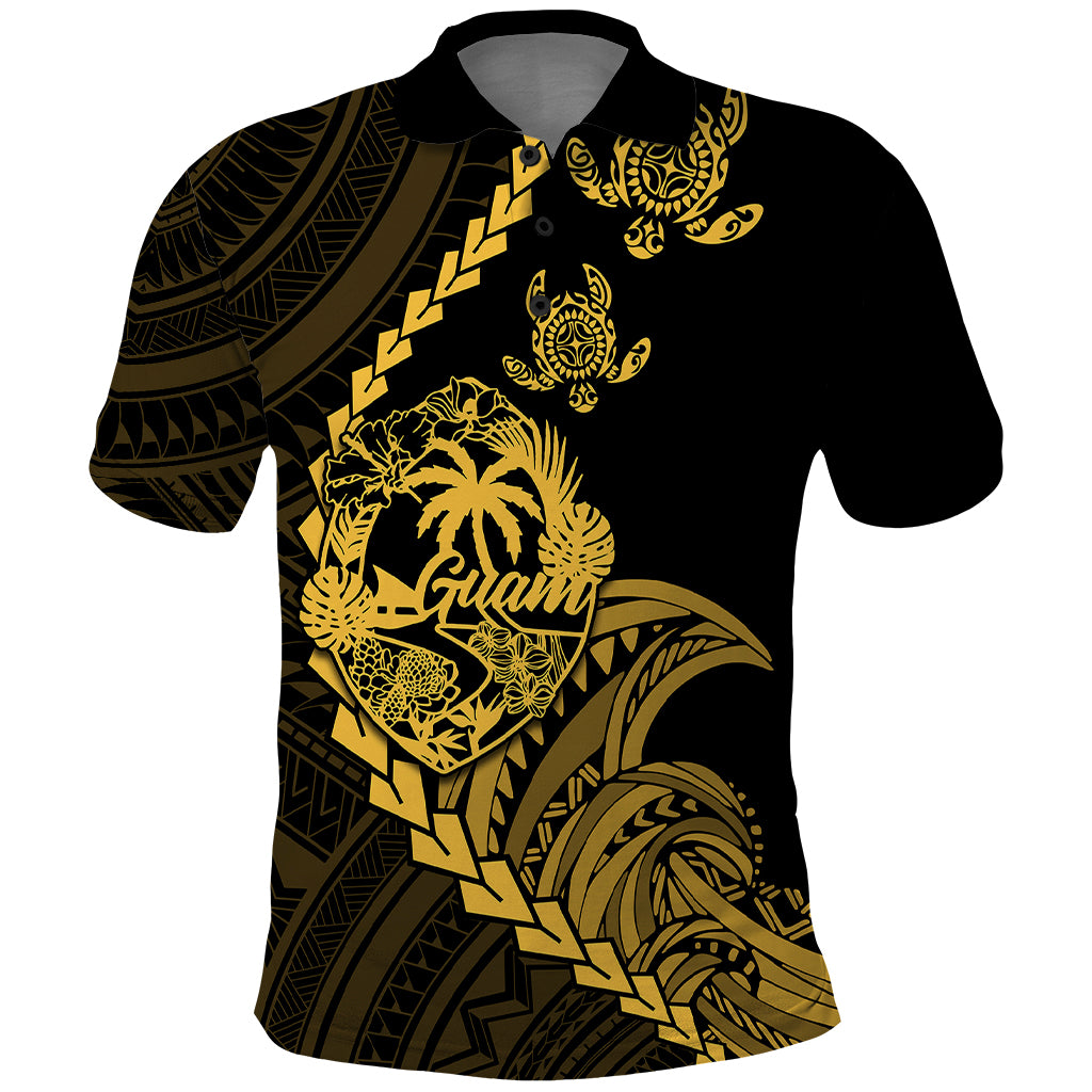 Custom Guam Polo Shirt Tribal Turtles Curves Style Gold - Wonder Print Shop