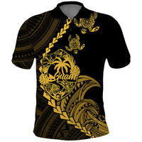 Custom Guam Polo Shirt Tribal Turtles Curves Style Gold - Wonder Print Shop