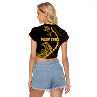 Personalised Guam Raglan Cropped T Shirt Tribal Turtles Curves Style - Gold - Wonder Print Shop