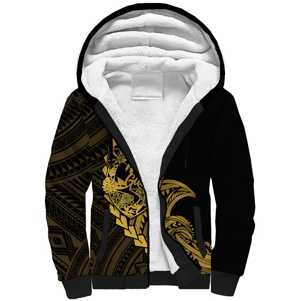 Personalised Guam Sherpa Hoodie Tribal Turtles Curves Style - Gold - Wonder Print Shop