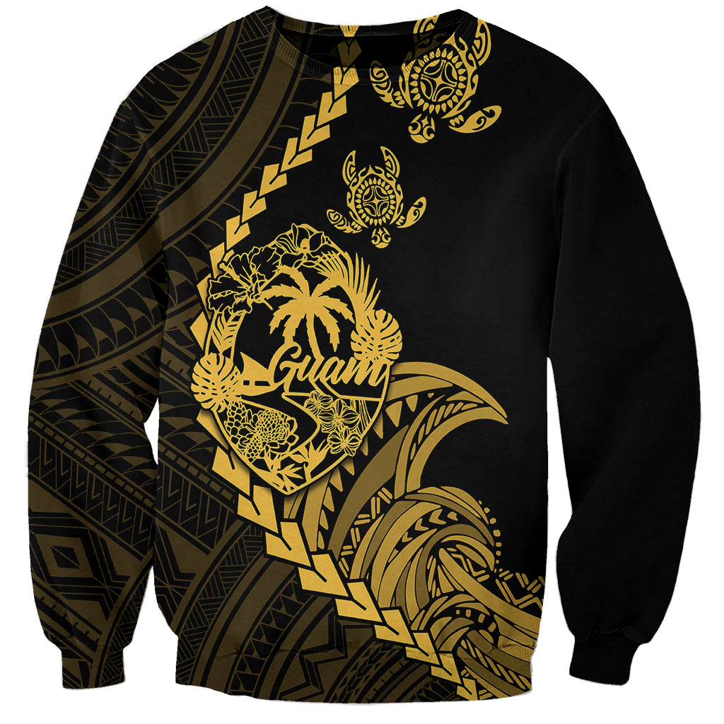 Personalised Guam Sweatshirt Tribal Turtles Curves Style - Gold - Wonder Print Shop