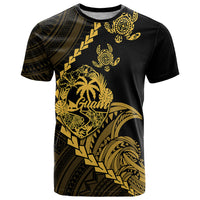 Personalised Guam T Shirt Tribal Turtles Curves Style - Gold - Wonder Print Shop