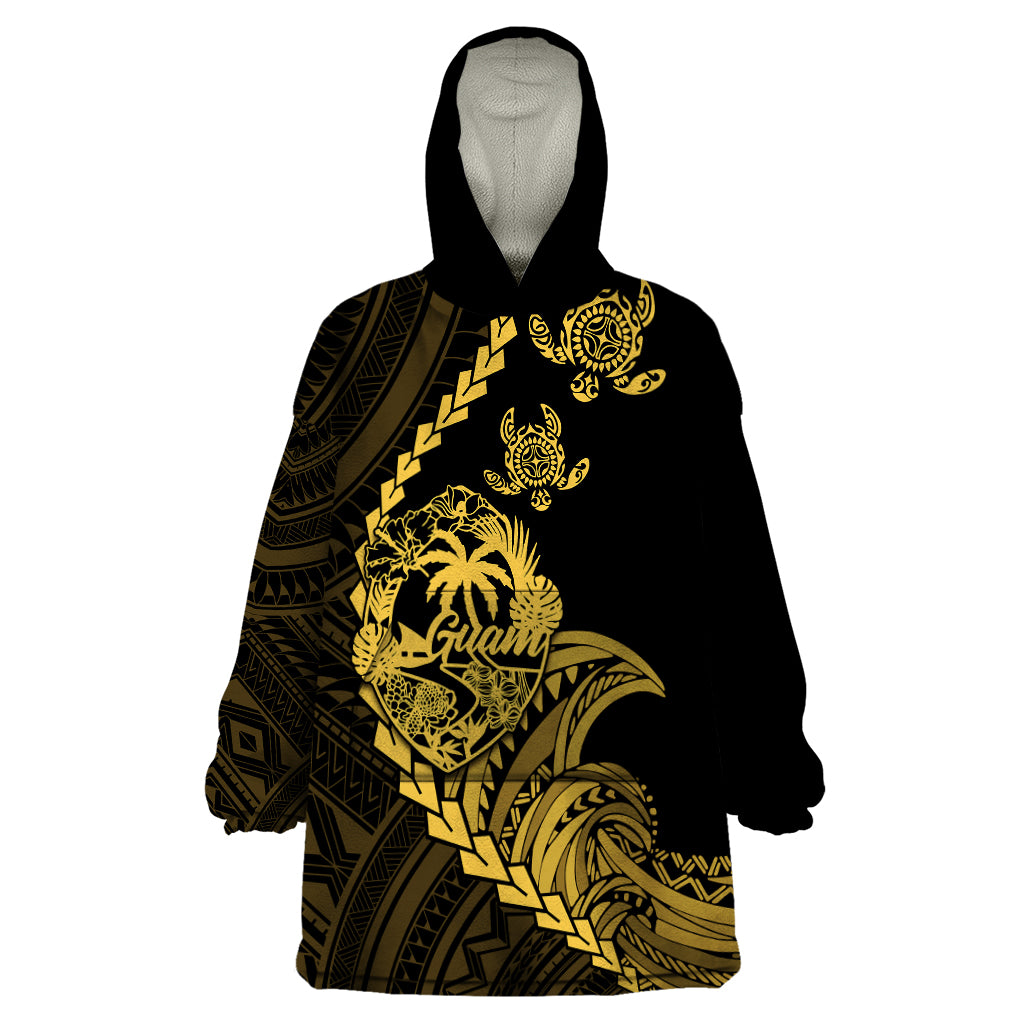 Personalised Guam Wearable Blanket Hoodie Tribal Turtles Curves Style - Gold - Wonder Print Shop