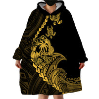 Personalised Guam Wearable Blanket Hoodie Tribal Turtles Curves Style - Gold - Wonder Print Shop