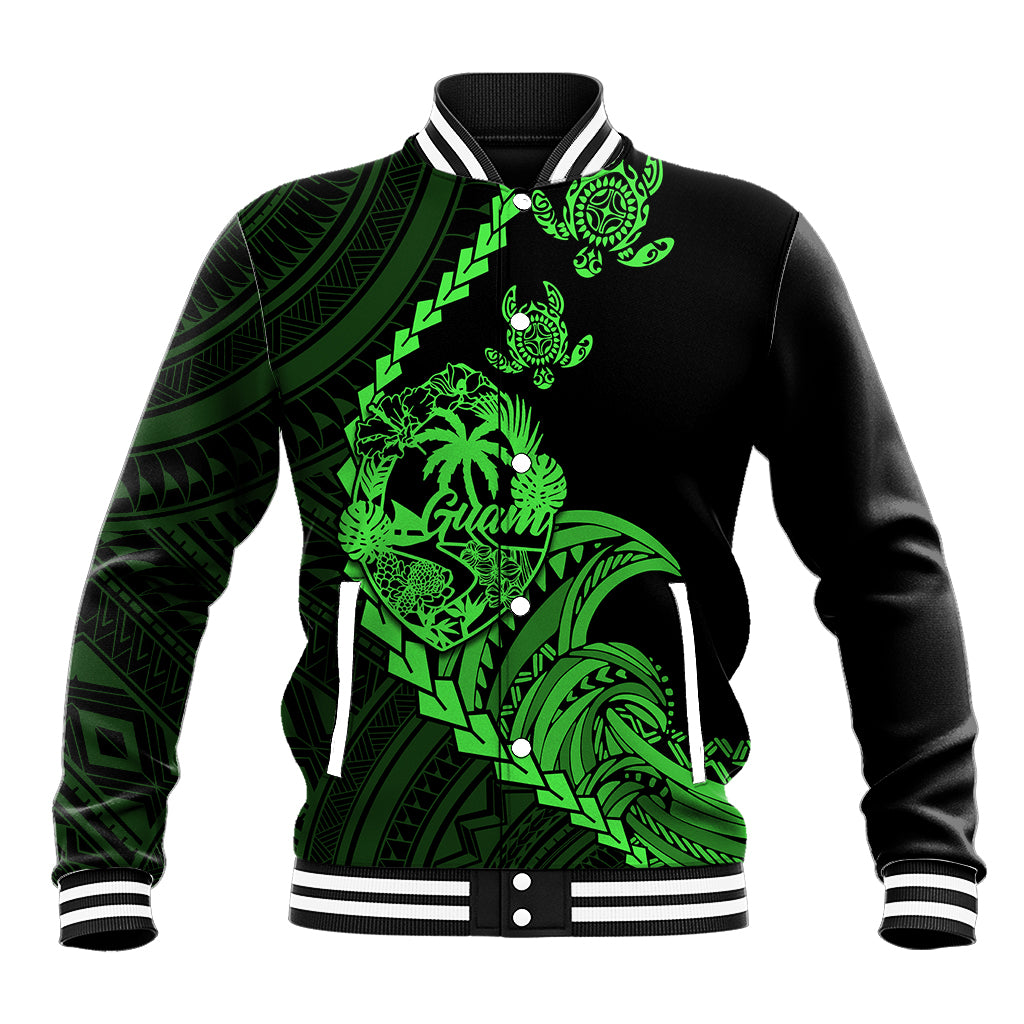 Personalised Guam Baseball Jacket Tribal Turtles Curves Style - Green LT7 - Wonder Print Shop