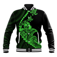 Personalised Guam Baseball Jacket Tribal Turtles Curves Style - Green LT7 - Wonder Print Shop