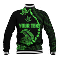 Personalised Guam Baseball Jacket Tribal Turtles Curves Style - Green LT7 - Wonder Print Shop