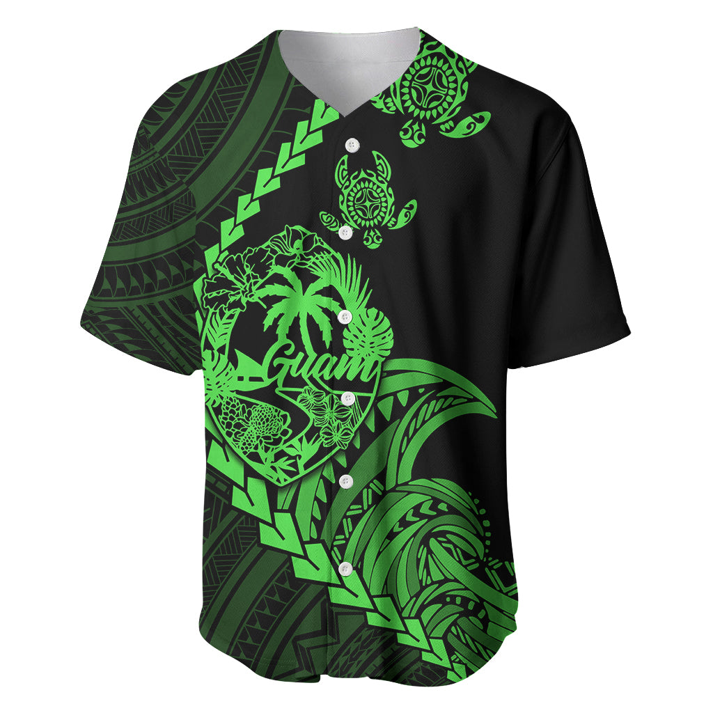 Personalised Guam Baseball Jersey Tribal Turtles Curves Style - Green LT7 - Wonder Print Shop