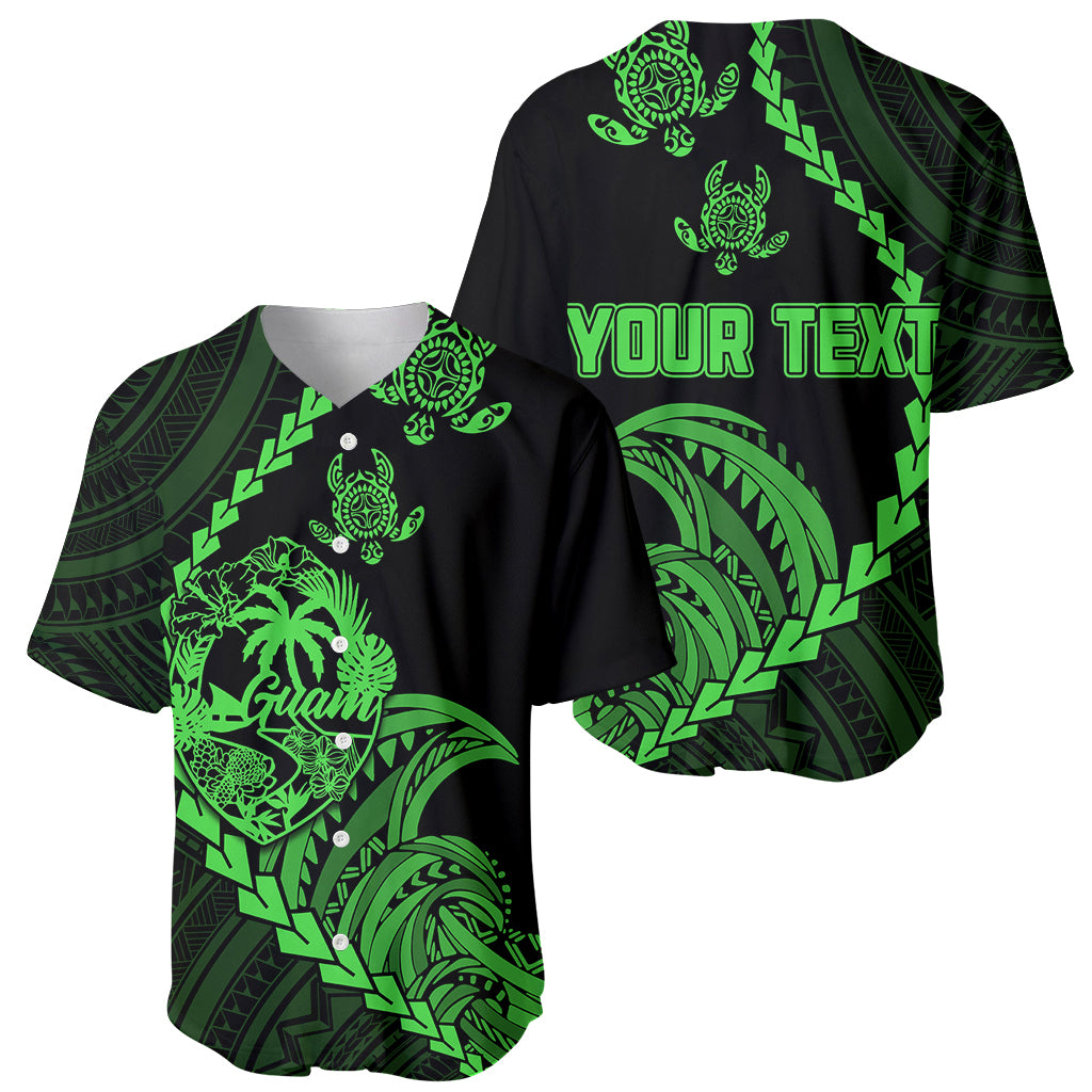 Personalised Guam Baseball Jersey Tribal Turtles Curves Style - Green LT7 - Wonder Print Shop