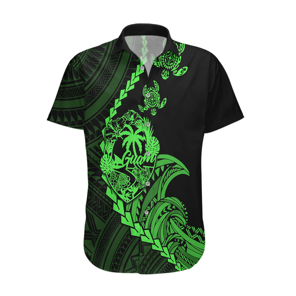 Personalised Guam Hawaiian Shirt Tribal Turtles Curves Style - Green - Wonder Print Shop