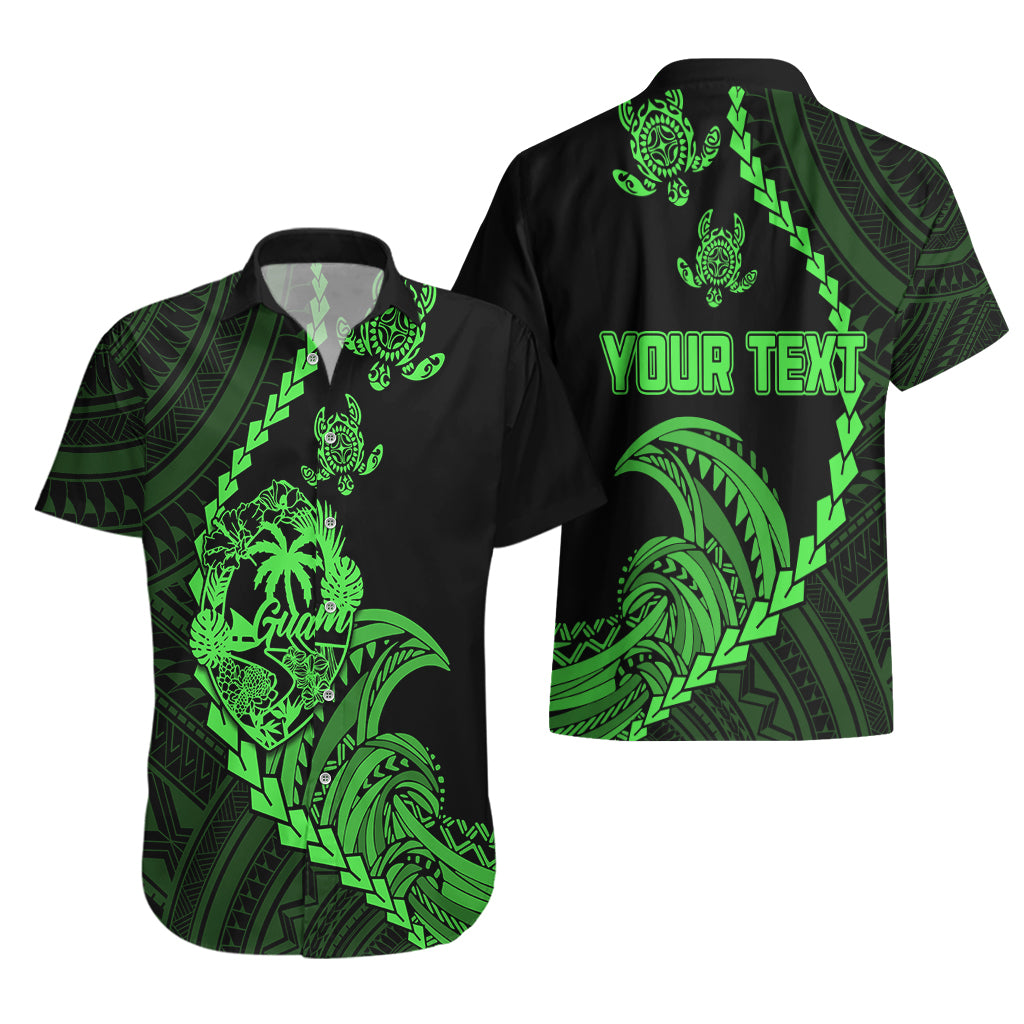 Personalised Guam Hawaiian Shirt Tribal Turtles Curves Style - Green - Wonder Print Shop