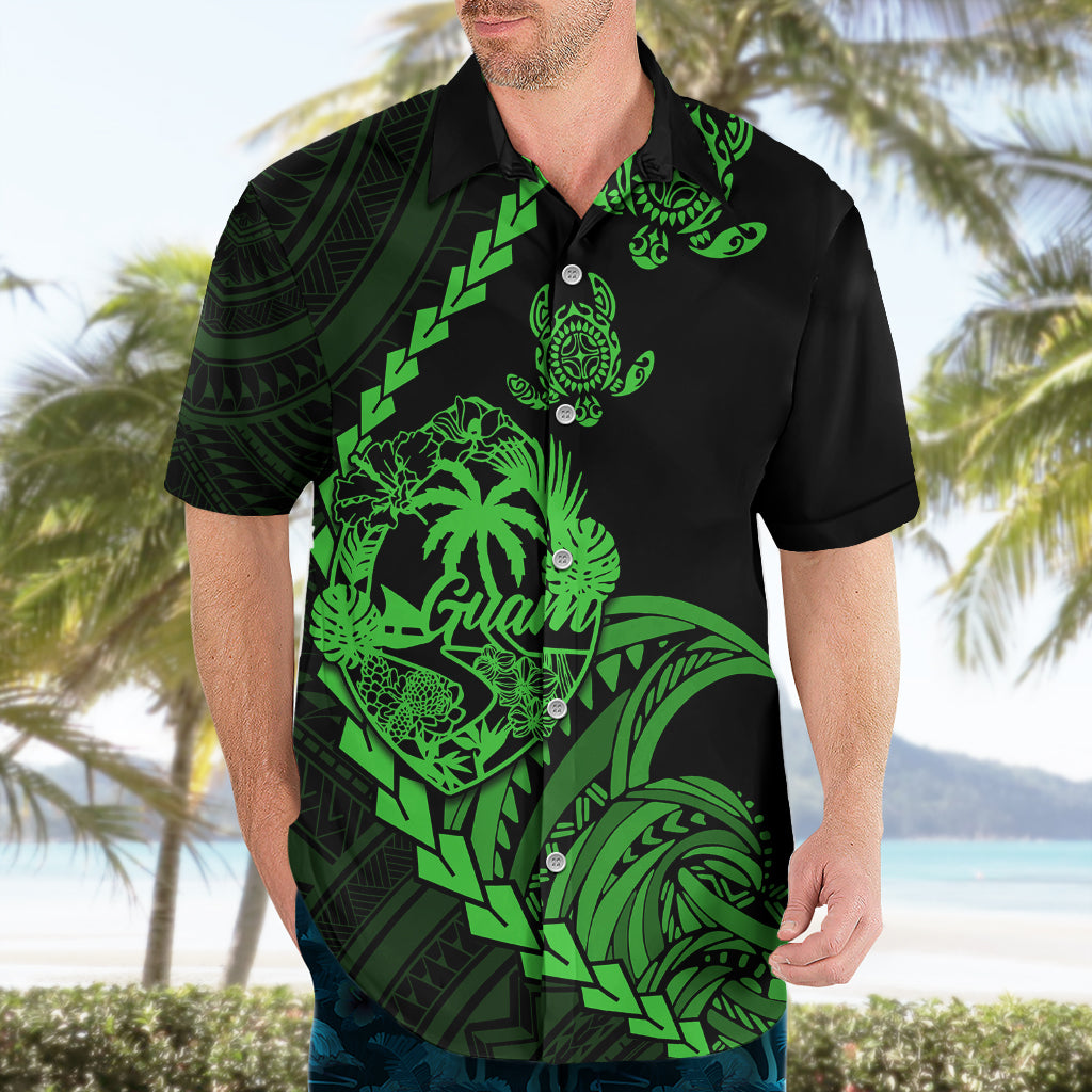 Personalised Guam Hawaiian Shirt Tribal Turtles Curves Style - Green - Wonder Print Shop