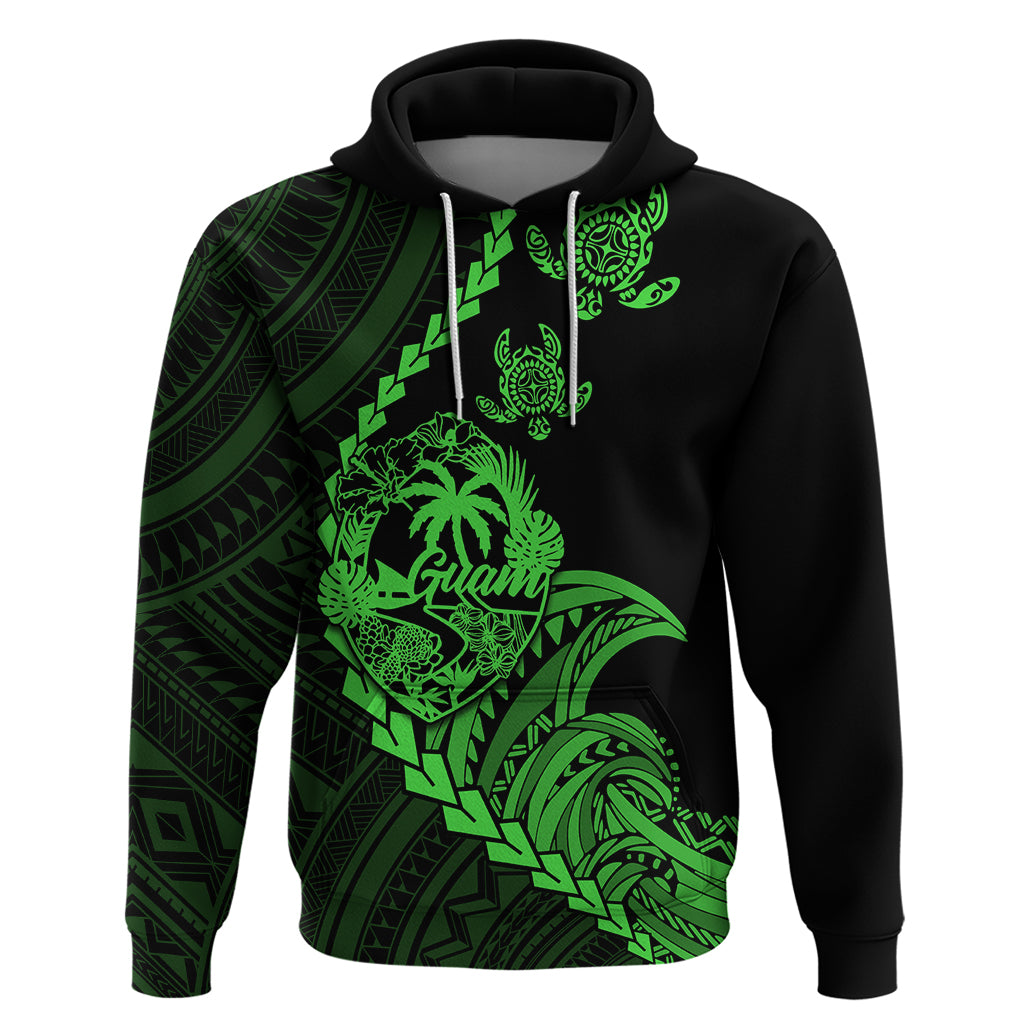 Custom Guam Hoodie Tribal Turtles Curves Style - Green - Wonder Print Shop
