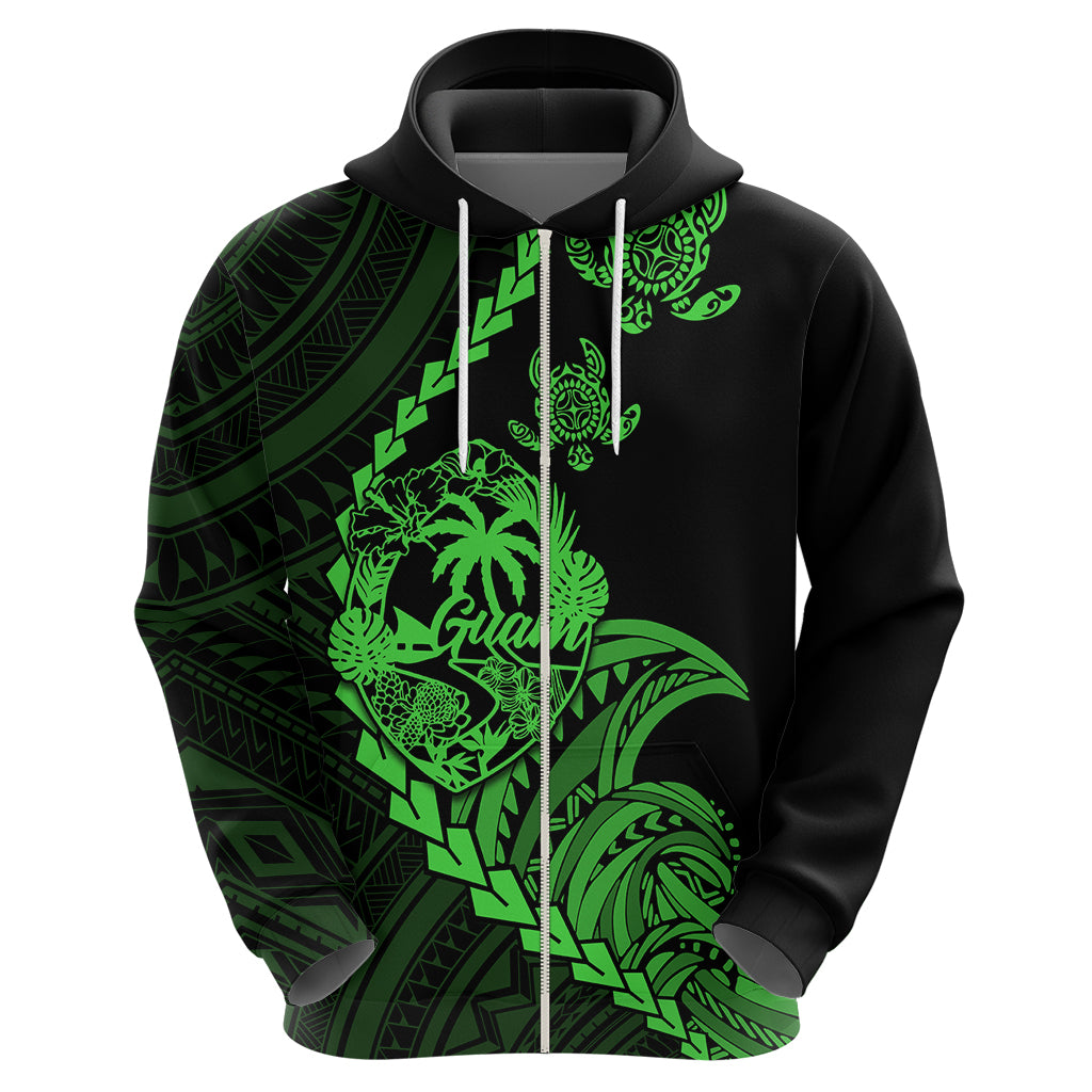 Custom Guam Hoodie Tribal Turtles Curves Style - Green - Wonder Print Shop