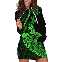 Personalised Guam Hoodie Dress Tribal Turtles Curves Style - Green - Wonder Print Shop