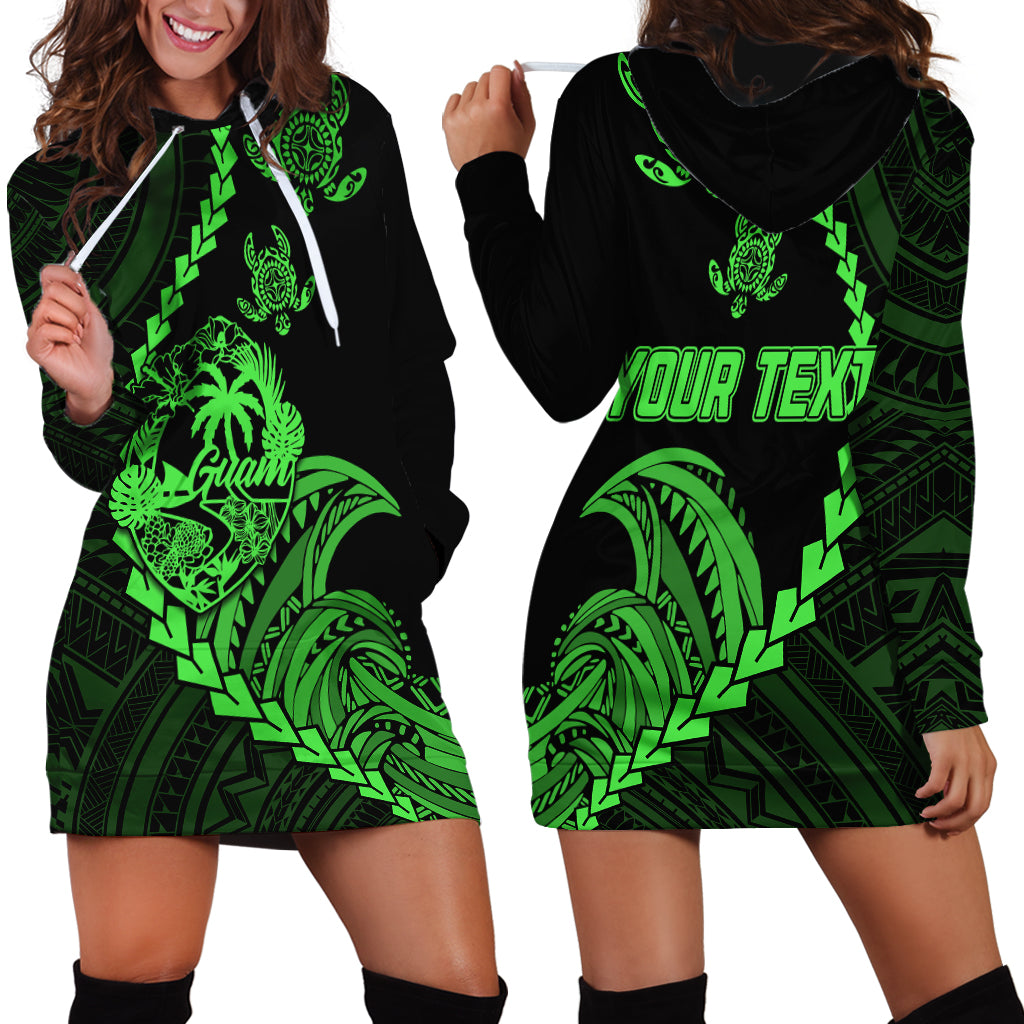 Personalised Guam Hoodie Dress Tribal Turtles Curves Style - Green - Wonder Print Shop