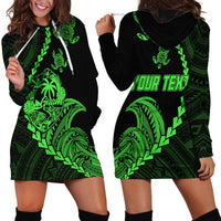 Personalised Guam Hoodie Dress Tribal Turtles Curves Style - Green - Wonder Print Shop