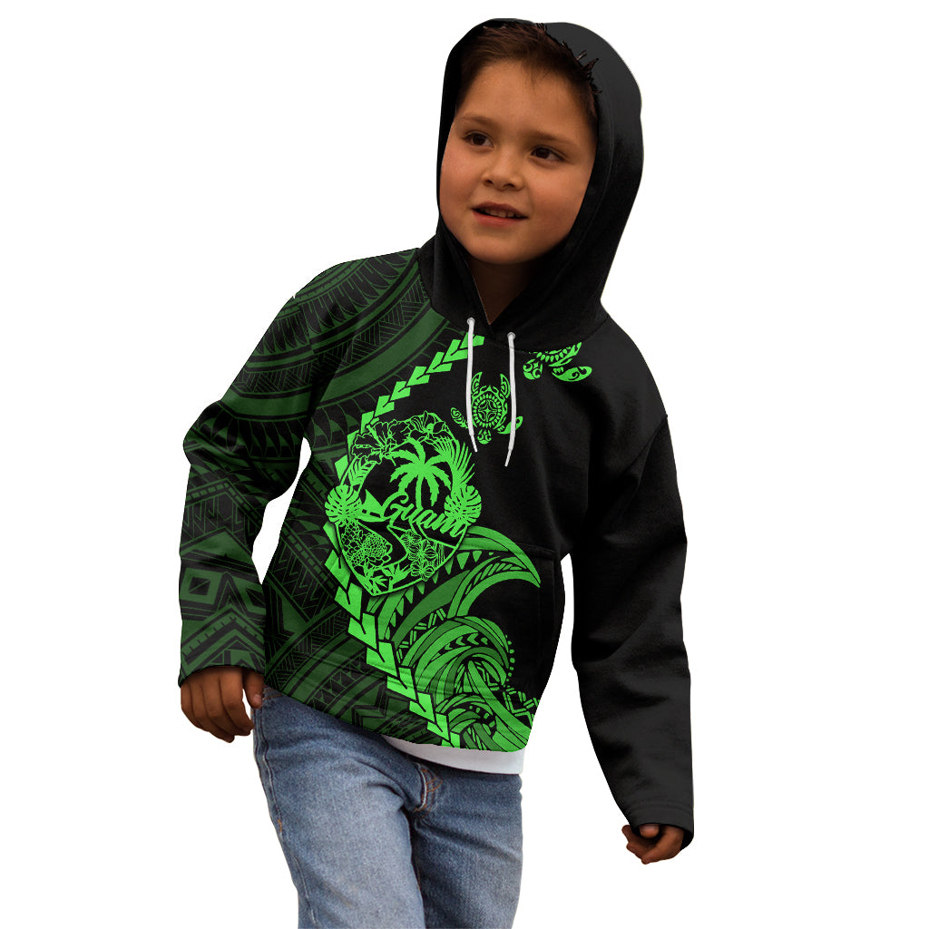 Personalised Guam Kid Hoodie Tribal Turtles Curves Style - Green - Wonder Print Shop