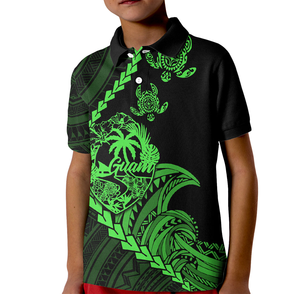 Custom Guam Polo Shirt for Kid Tribal Turtles Curves Style Green - Wonder Print Shop