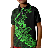 Custom Guam Polo Shirt for Kid Tribal Turtles Curves Style Green - Wonder Print Shop